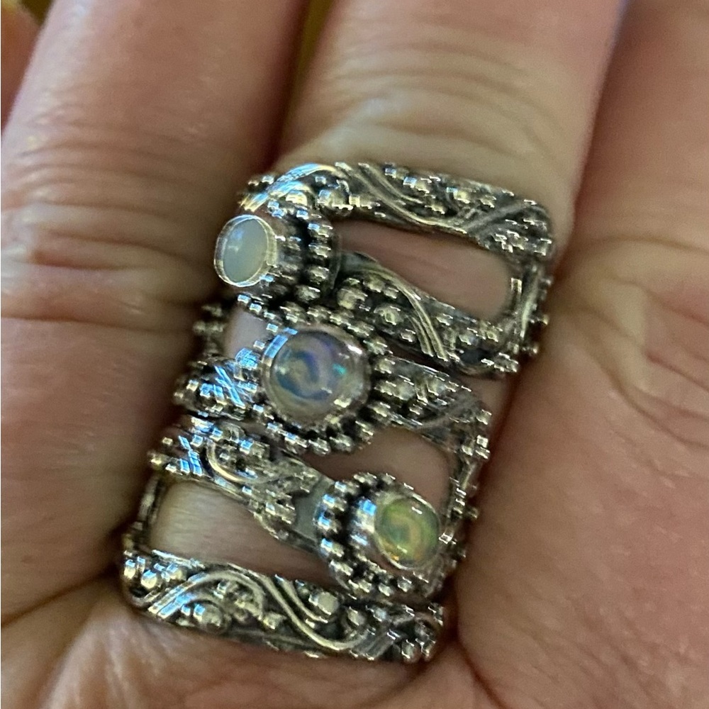 NWT Ethiopian Opal 3-Stone Ring in .925 Sterling Silver! Made in Bali! - Picture 10 of 13
